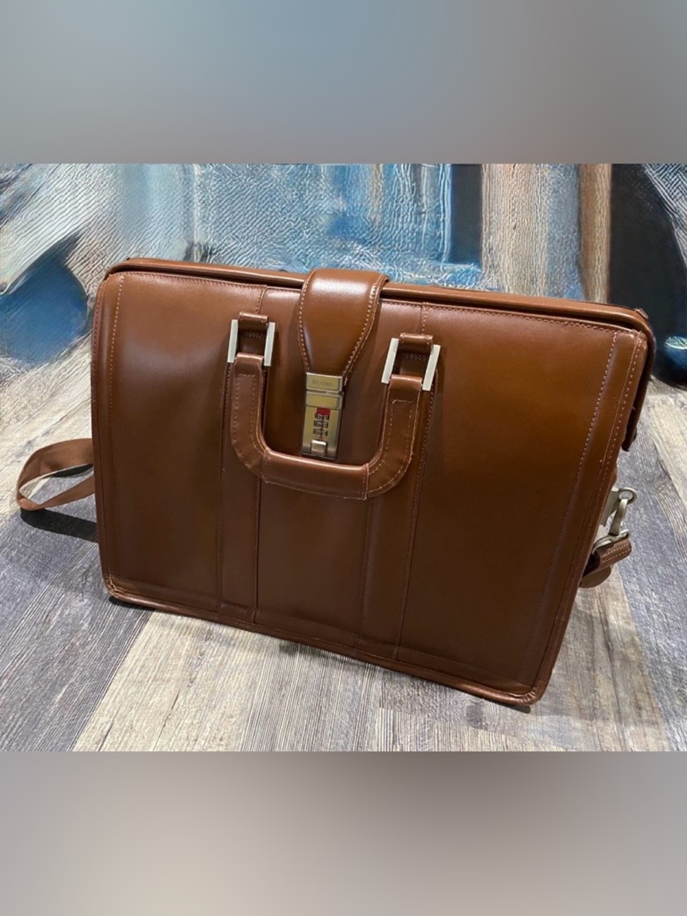 Vintage Brown Leather Briefcase Attache Case Klein Combination Lock Laptop Bag